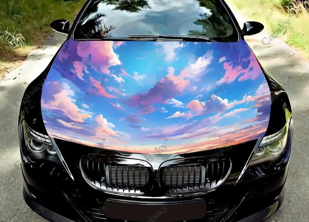 Blue Sky Fluffy Clouds Car Hood Vinyl Stickers Wrap Vinyl Film Engine Cover Decals Sticker Universal Car Hood Protective Film