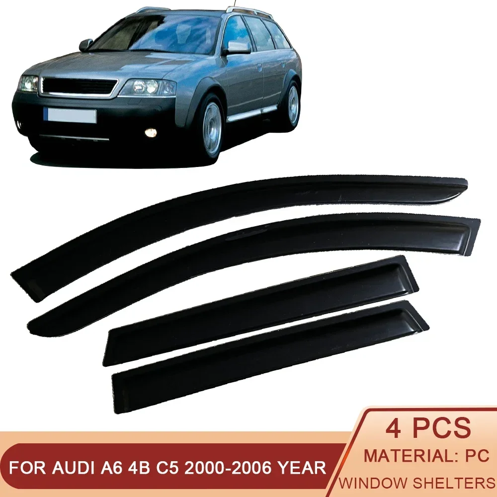 

For Audi A6 4B C5 2000-2006 Auto Side Window Wind Deflectors Visors Black Rain Guard Door Visor Vent Shades Dark Smoke Ventvisor