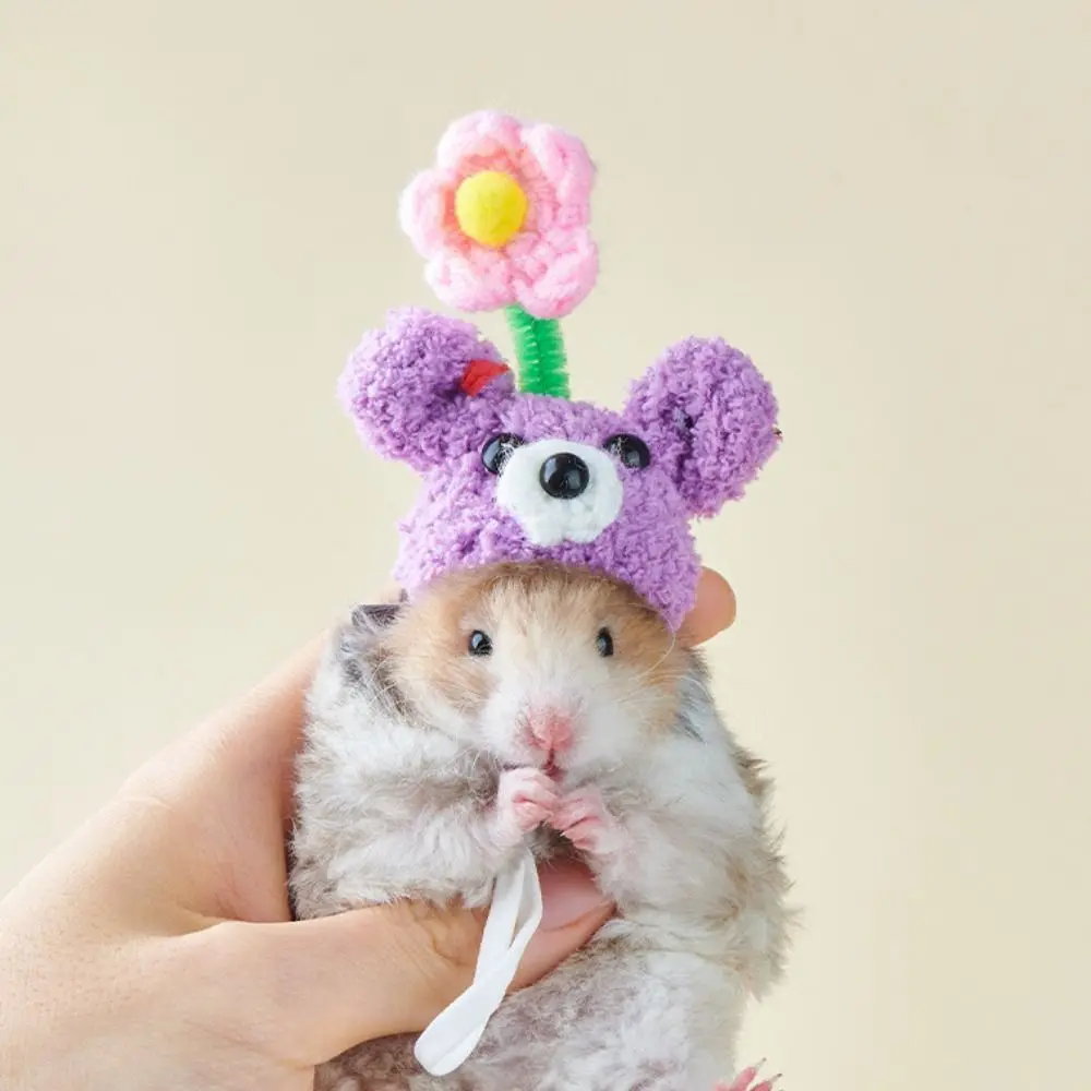 Decorative Hamster Wool Hat Breathable Adjustable Crochet Knitted Hamster Hat Soft Mini Pet Hat For Birds Rat Guinea Pig