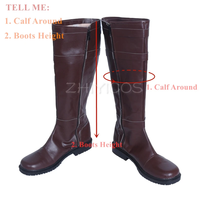 New Jedi Obi Wan Cosplay Shoes PU Leather Boots Knee High Brown Zipper-up Size 35-48