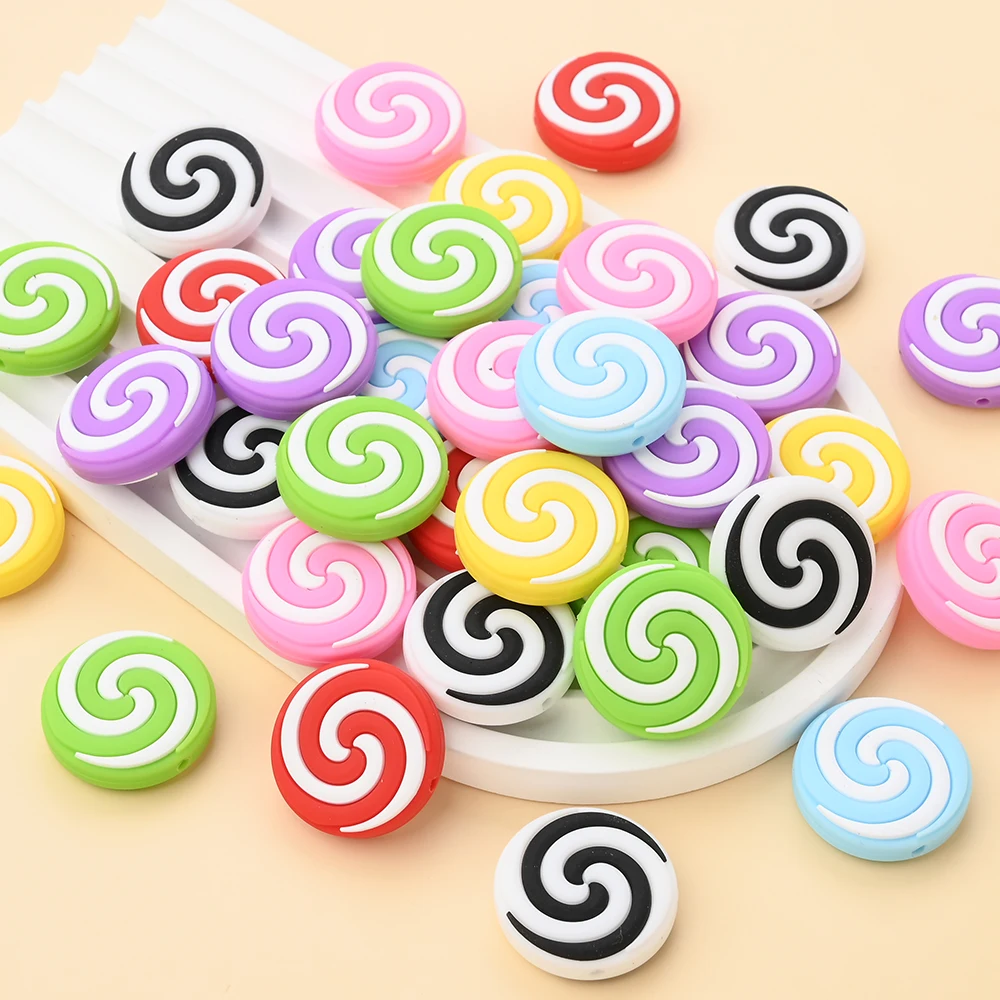 

7Pcs Silicone Flat Beads 7color Lollipop Shaped Food Grade Silicone Beads for DIY Baby Pacifier Chains Jewelry Accessories