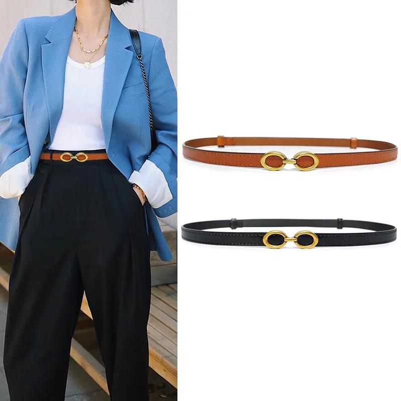 Dual Buckle Thin Belt Women 2026 Summer New Waist Defining Decorative Small Belt for Dresses Sweaters Blouse Outfits Accessory