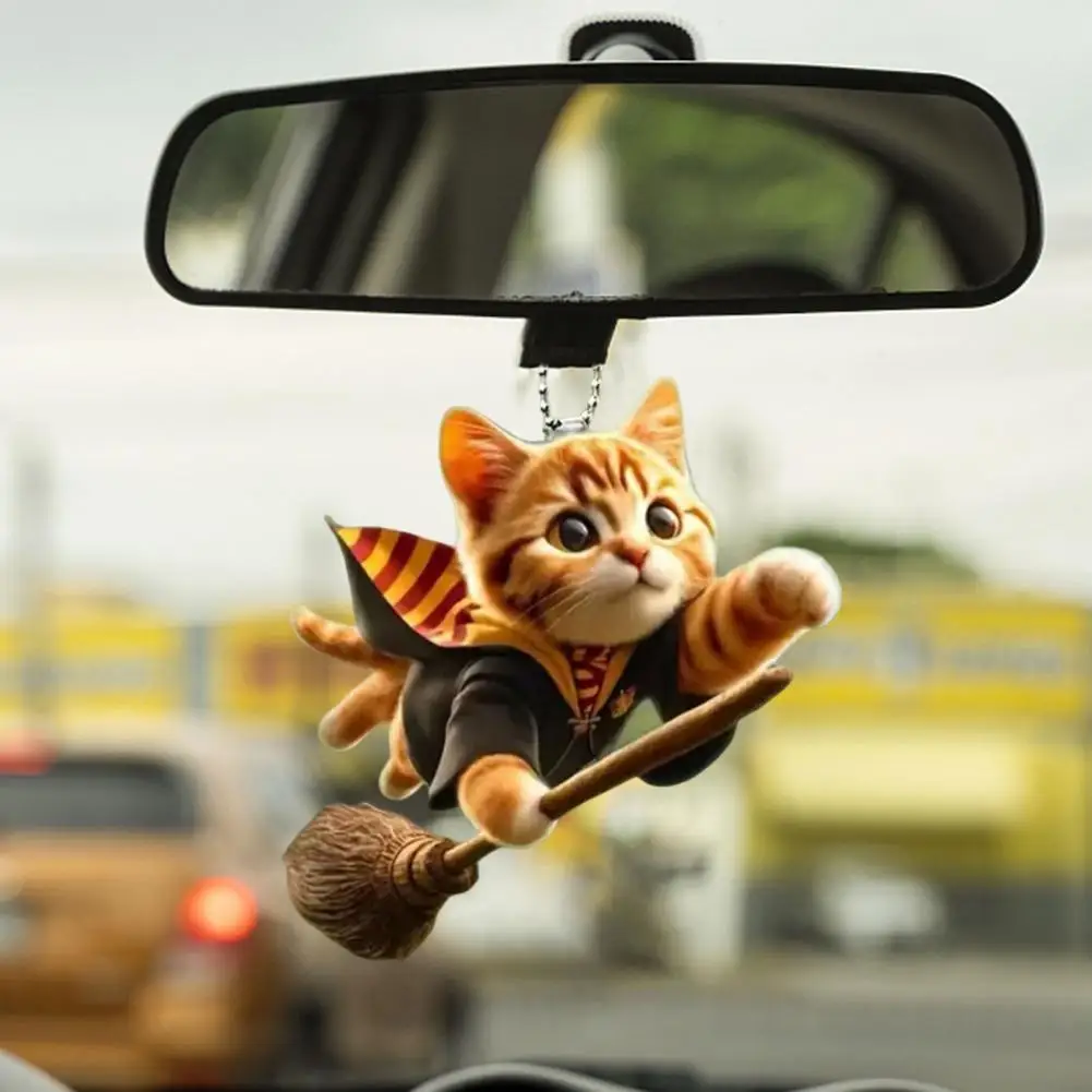 Cat Shaped Pendant Car Rearview Mirror Ornament With Lanyard Easy To Hang Realistic Looking Acrylic Christmas Hanging Decoration