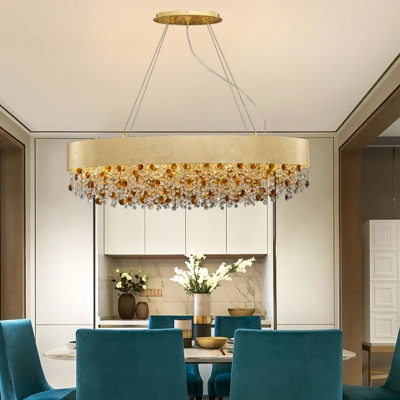 Modern Living Room Golden Oval Color Crystal Chandelier LED Creative Design Restaurant Bar Indoor Lighting