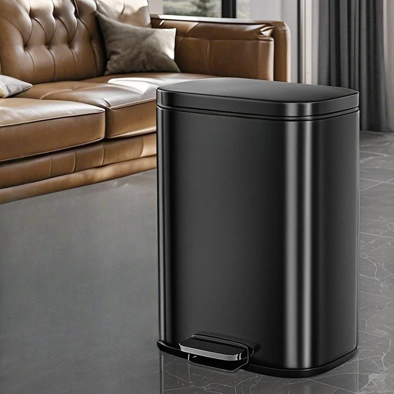 

Household pedal stainless steel high value light luxury bedroom living room kitchen trash can carbon steel black 20L