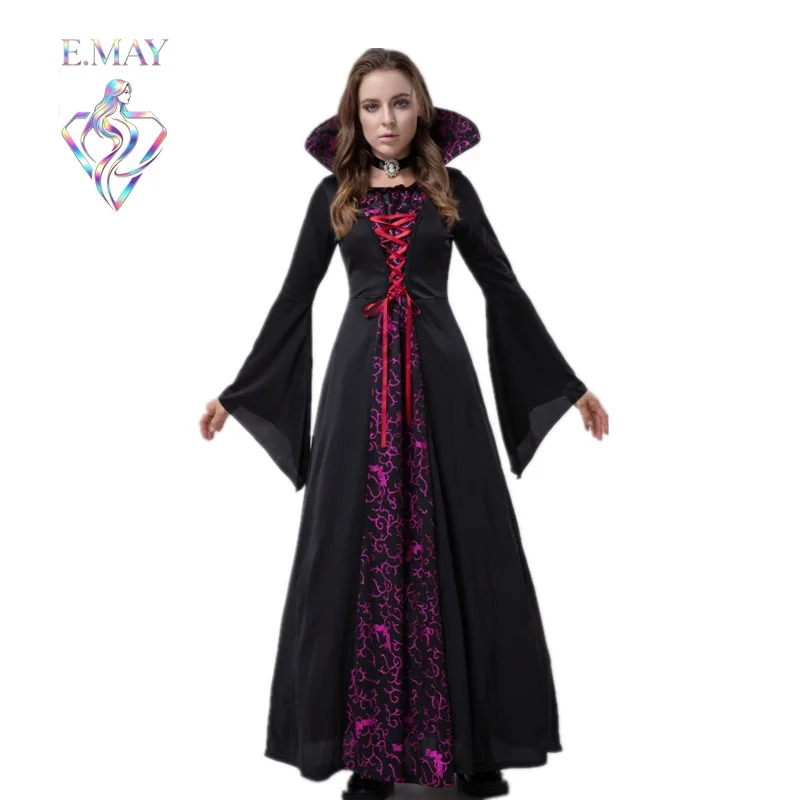 

New Gothic Style Dress Medieval Court Retro Halloween Women's Witch Costume Long Gown European Style Summer Fashion