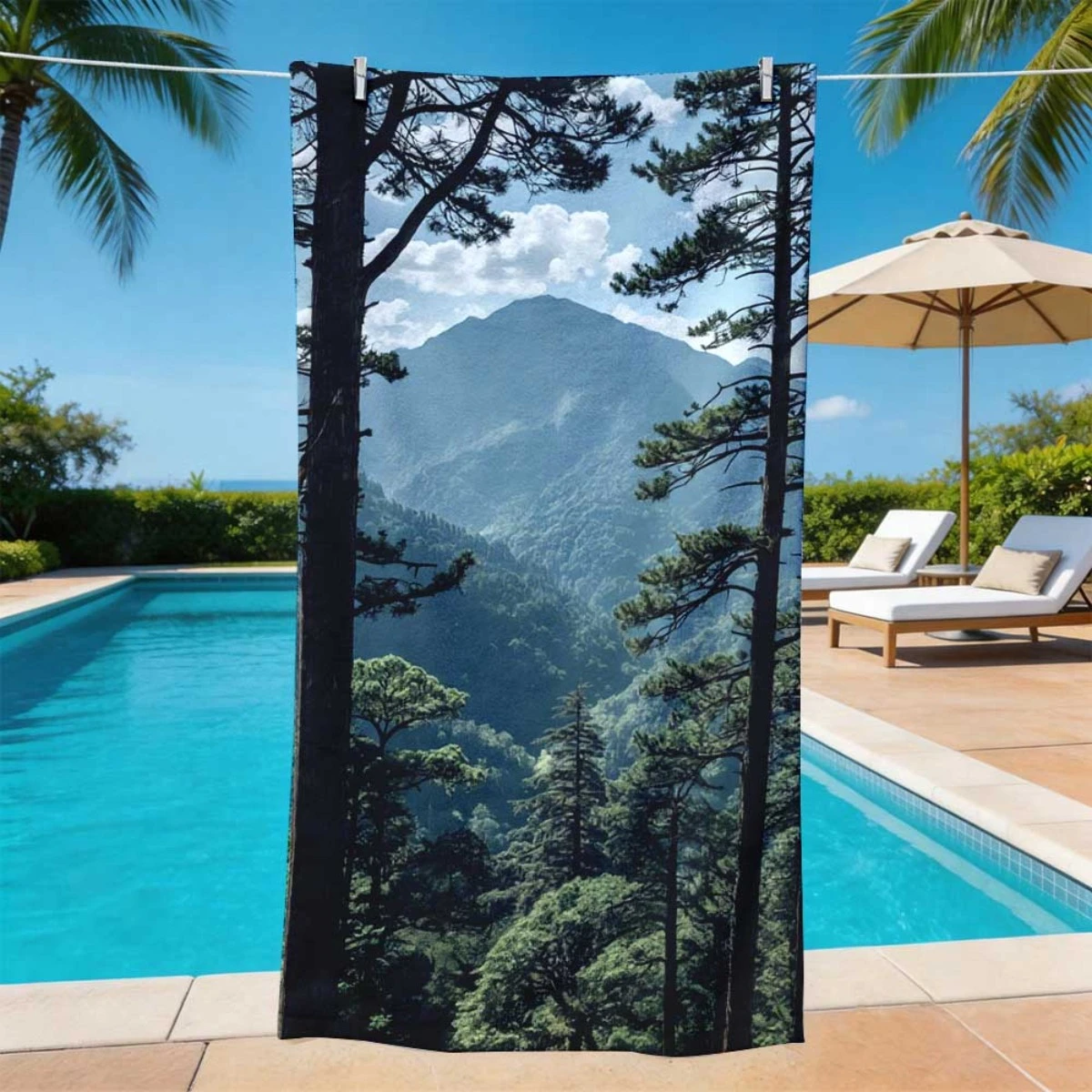 Sandproof Beach Towel Waterproof Microfiber 1Pc 2D Flat Printed Nature Scenery Holiday Sunbath Lounger Blanket For Seaside