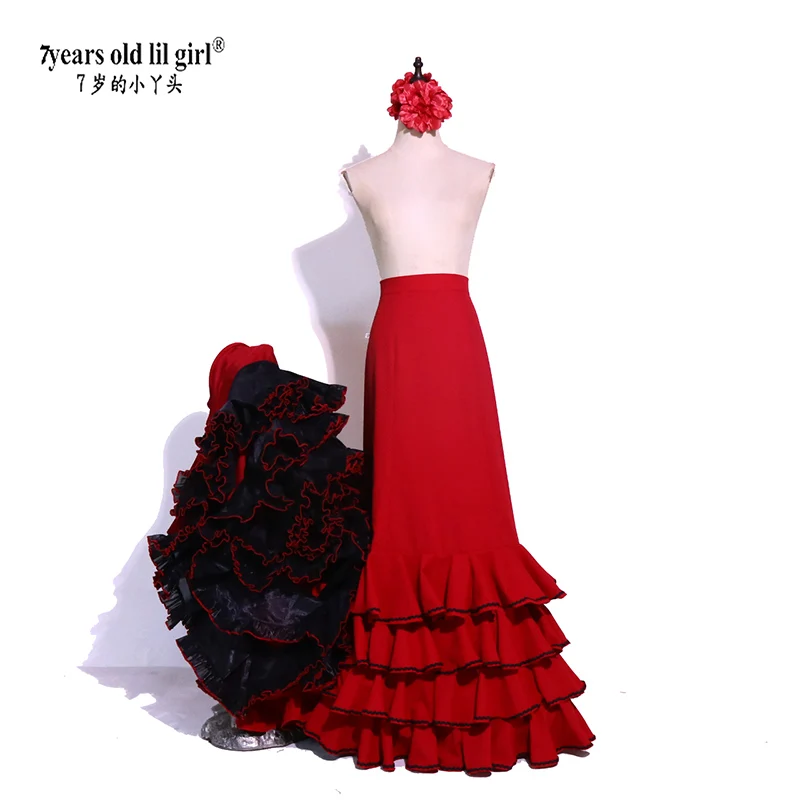 Falda Bata de Flamenco españollilgirl de 7 años con abrigo de cola y lata interior para disfraces de actuación de mujer CWQ40