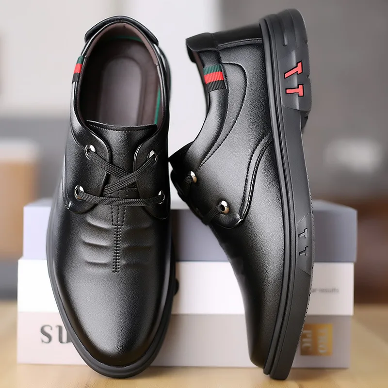 Classic Casual Men's Leather Shoes Comfortable Soft Bottom Slip-On Business Shoes British Design Breathable Anti-Slip Footwear