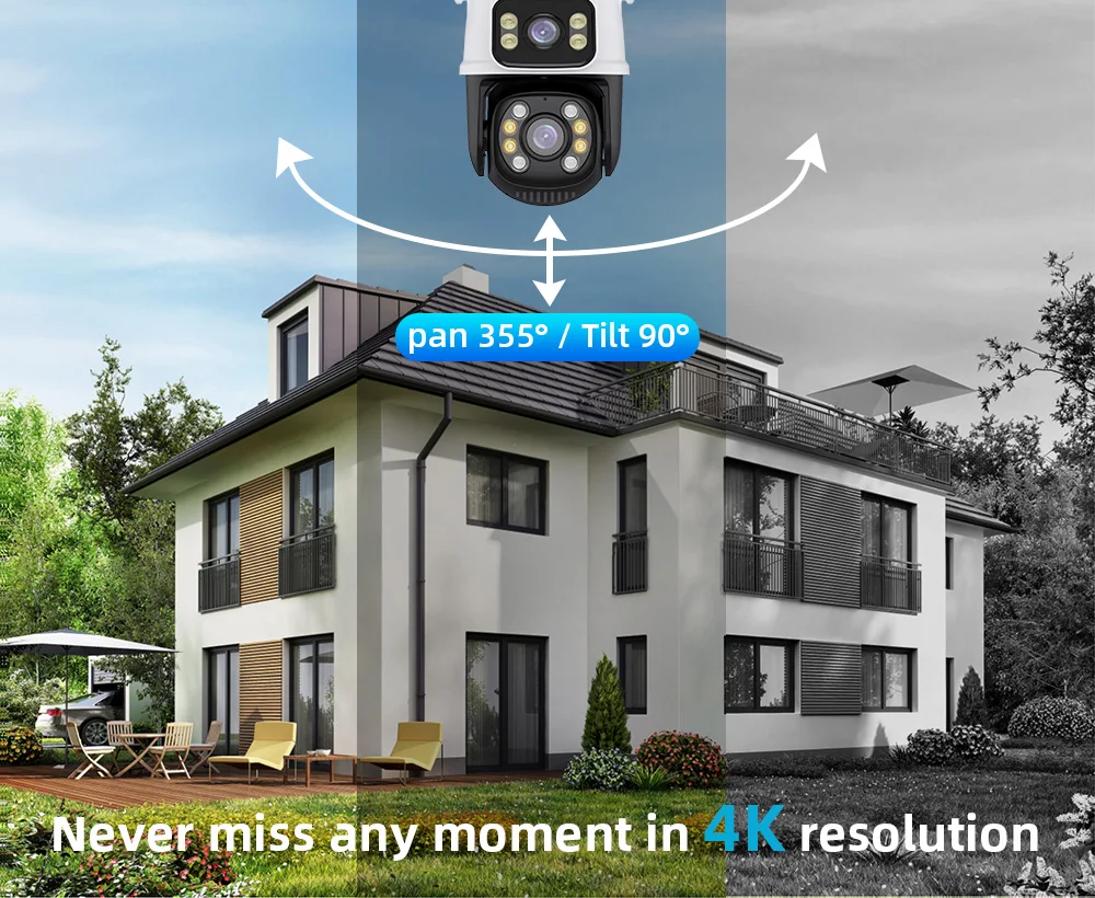 8MP Wifi Security Camera PTZ Dual Lens AI Auto Tracking Wireless CCTV Outdoor Surveillance Cameras iCSee IP Camera Night Vision