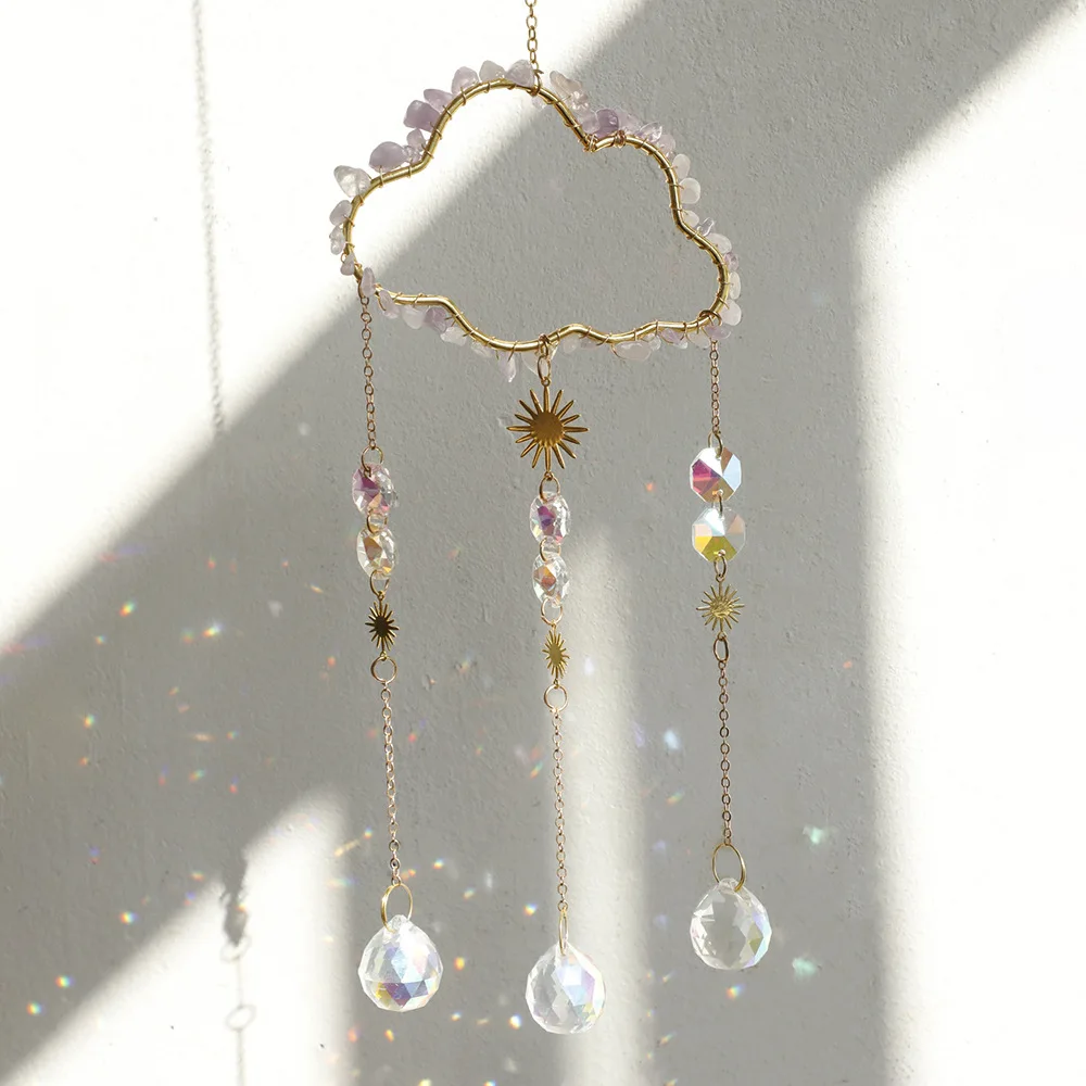 New natural gravel cloud metal chain crystal car hanging romantic home wall sun catcher decoration