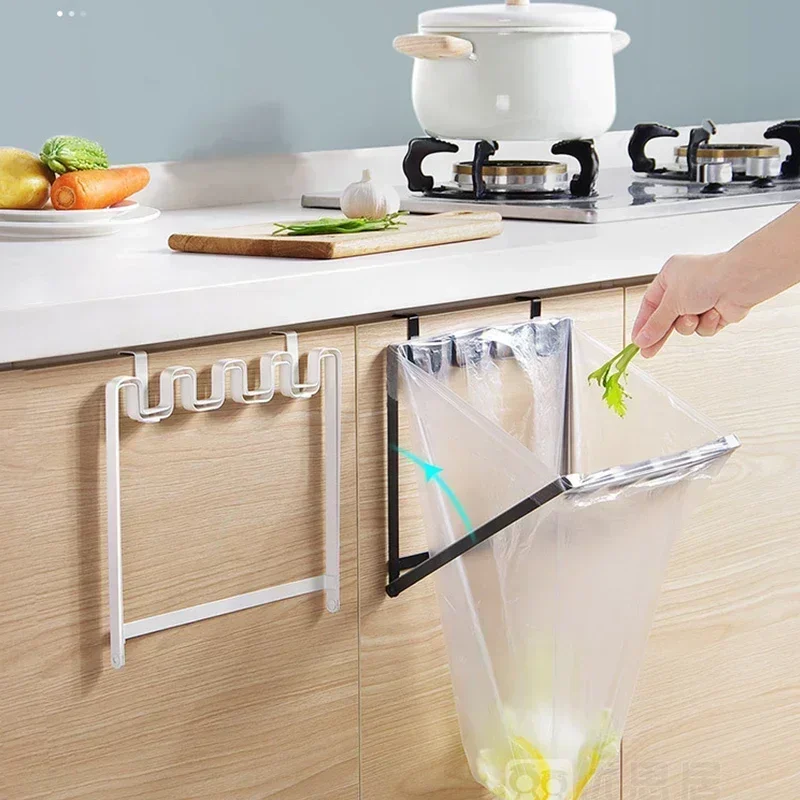 Foldable Garbage Bag Hanging Rack Kitchen Rubbish Holder Cupboard Over Door Storage Shelf Kitchen Accessories Trash Bag Holder