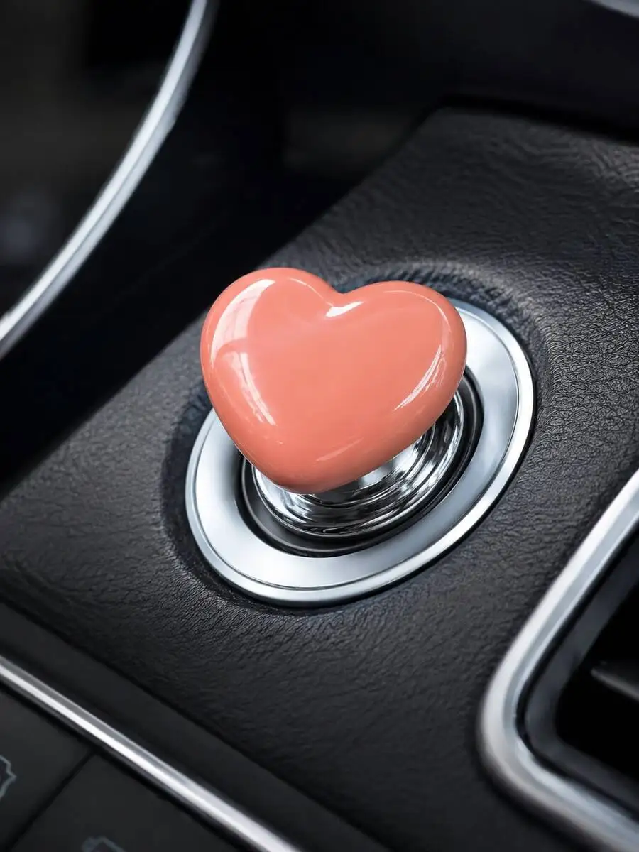 2pcs Glossy Solid Resin Heart-Shaped Car One-Touch Start Button Decorative Cover, Soft Peach Pink Girly Style Ignition Switch