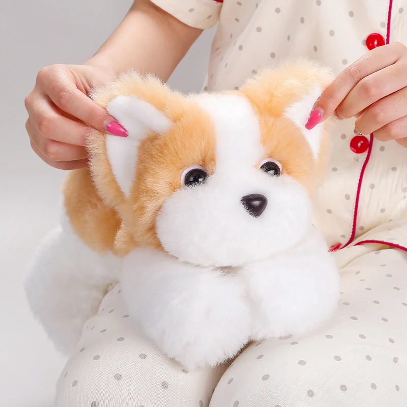 Realistic Lying Corgi Plush Doll Soft Fluffy Husky Puppy Stuffed Toy Cute Animal Dog Pillow Gift For Kids Home Decor