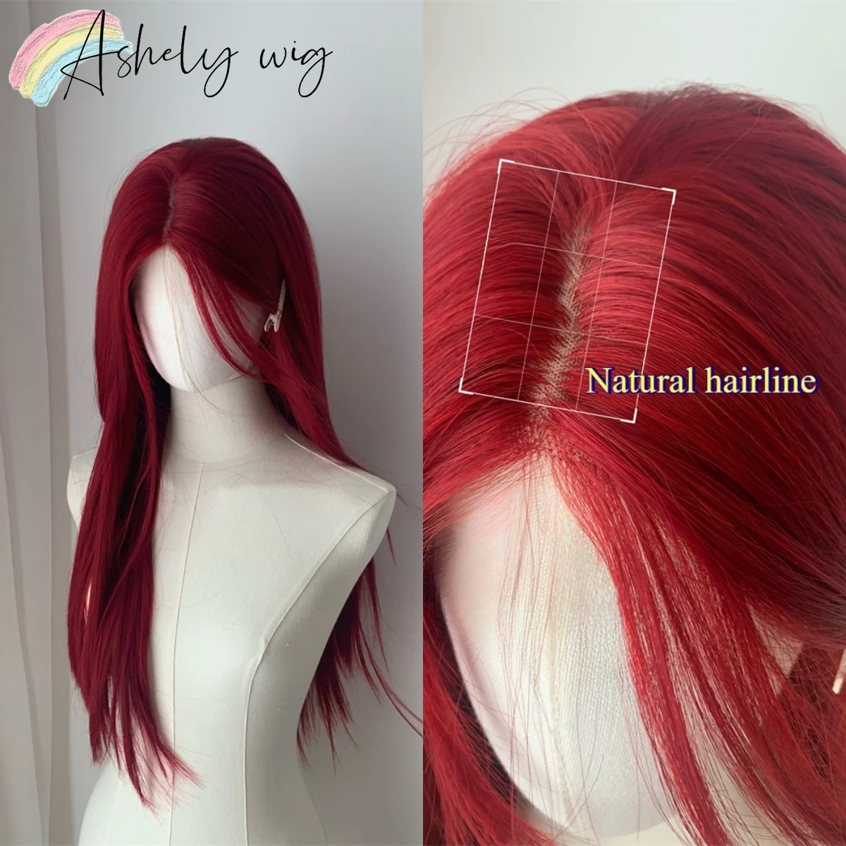 

Ashely Red Wig The Goddess of The Sea 26inch Long Straight Hair Wig for Women Natural Soft Synthetic Wigs Heat-resistant Fibers