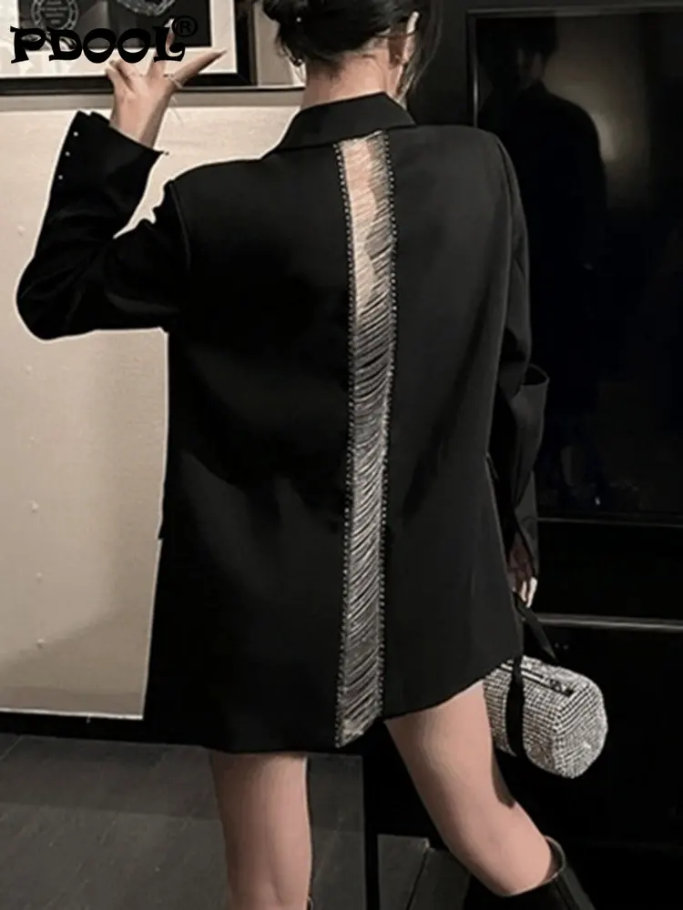 Fashion Women\'s Blazer New Backless Hollow Out Chain One Button Black Thin Section Suit Jacket Female Spring 2023 New Collection