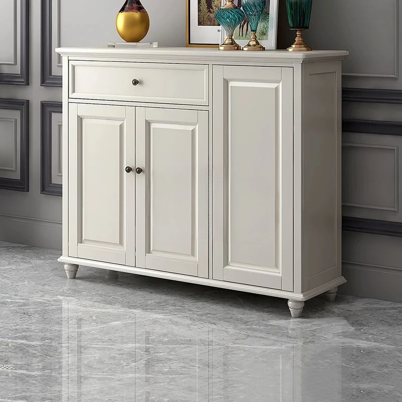 A  American light luxury solid wood three-door shoe cabinet with drawers European light luxury ash wood solid wood shoe cabinet