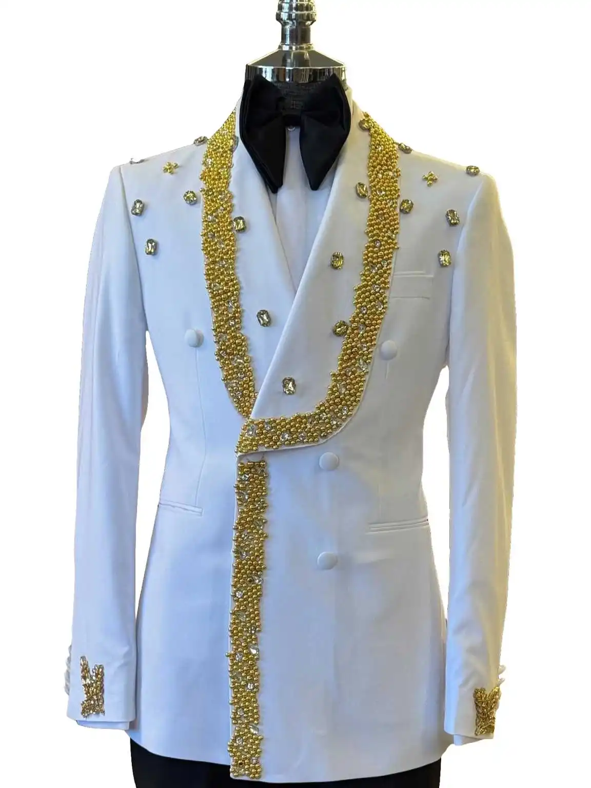 Ensemble de costumes pour hommes, cristaux exquis, Vintage, châle, revers, perles, Tuxedos, garçons d'honneur de mariage, veste à Double boutonnage, 1 pièce personnalisée