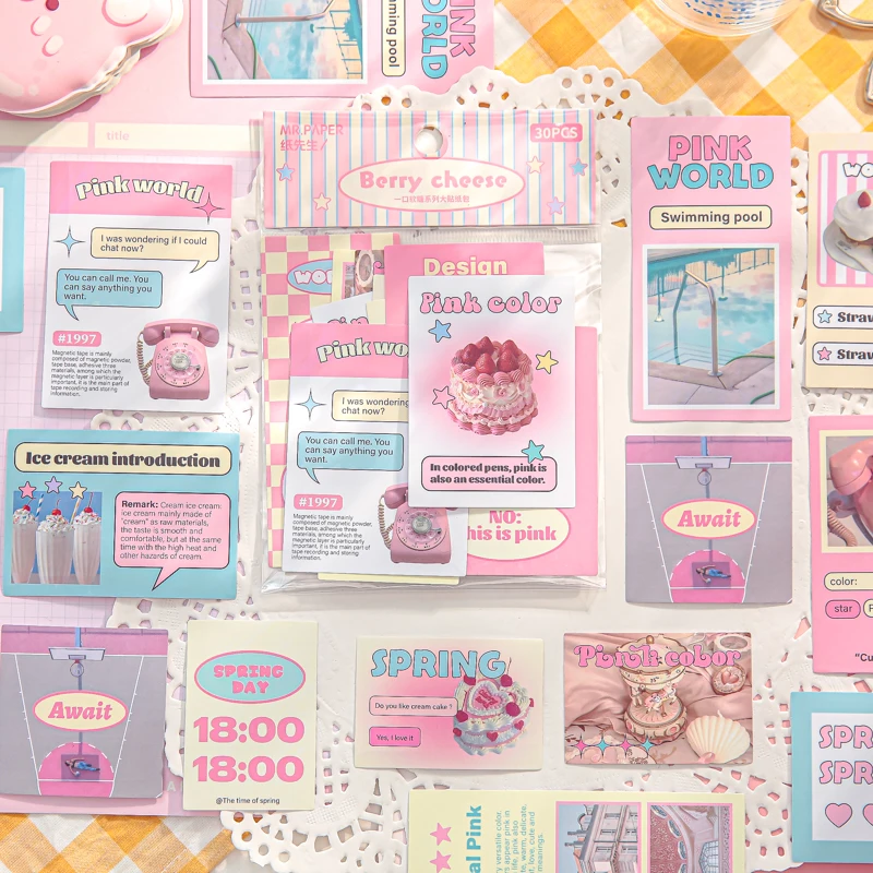 Stiker kue lucu, 30 buah stiker keju Beri, dekorasi Scrapbooking DIY, buku harian, Album idola, alat tulis Kawaii