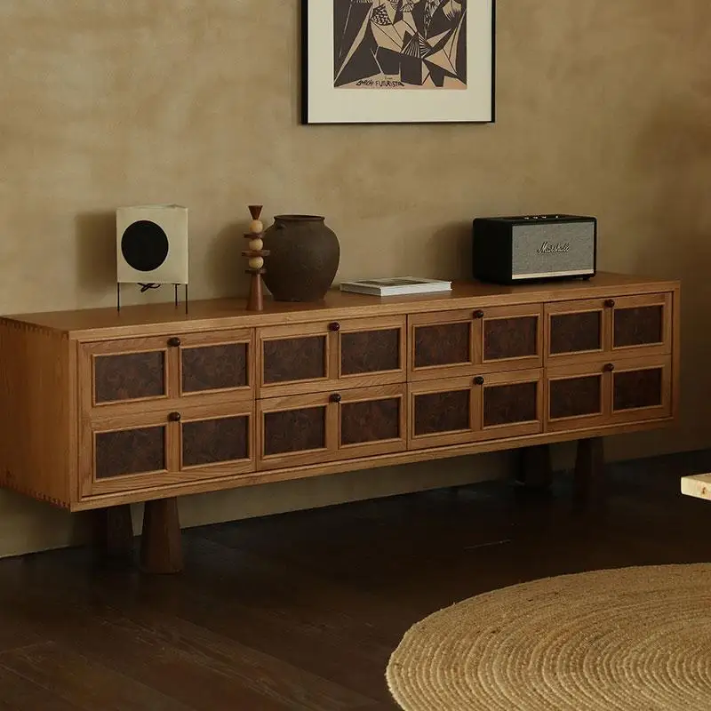 

Modern Oriental Medieval TV Cabinet French Retro Solid Wood Storage Cabinet Black Walnut Tree Short Cabinet Storage