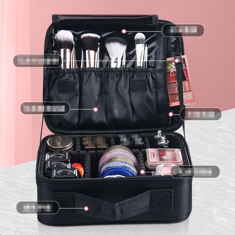 Black Cosmetic Case Professional Portable Bags Products Makeup Bag Large Capacity Multifunctional Suitcase Storage Box E858