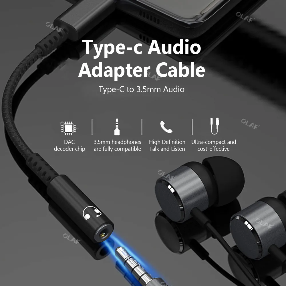 Type C to 3.5mm Earphone Adapter 3.5Jack to USB C Male Audio Cable for Calls Voice Microphone Type c Aux Converter for iPhone 15