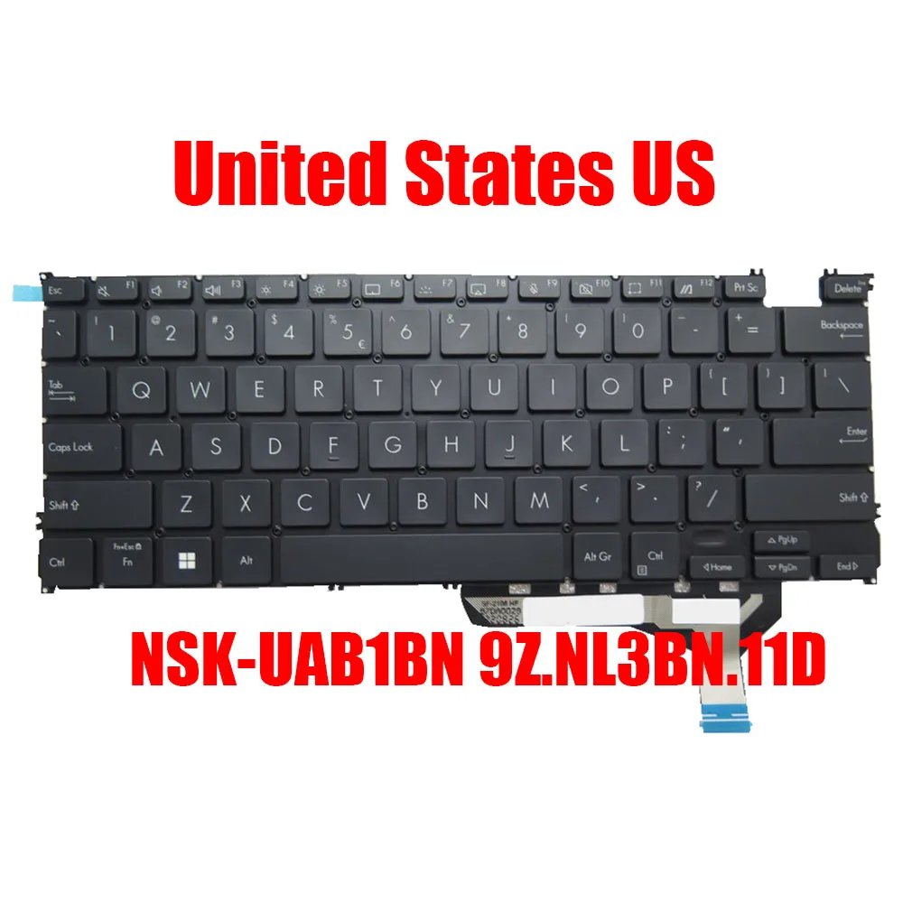 

Клавиатура для ноутбука ASUS Zenbook S 13 OLED NSK-UAB1BN 9Z.NL3BN.11D с подсветкой без рамки, США, черная