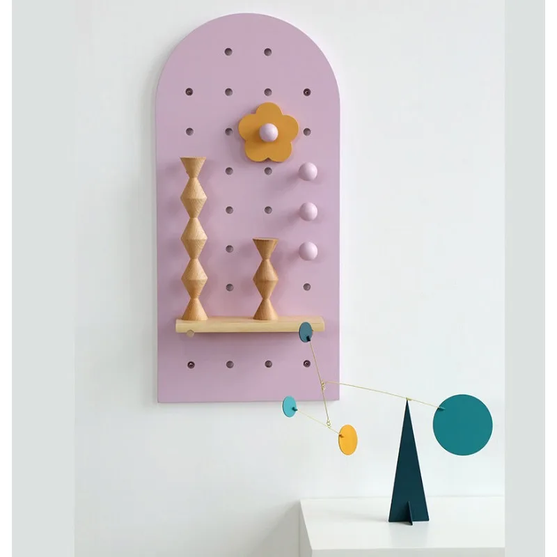 Scallop-Shaped Wooden Pegboard,Boho Wall Art Shelf with Multiple Hooks for Organization,Handmade Natural Wood Decorative Storage