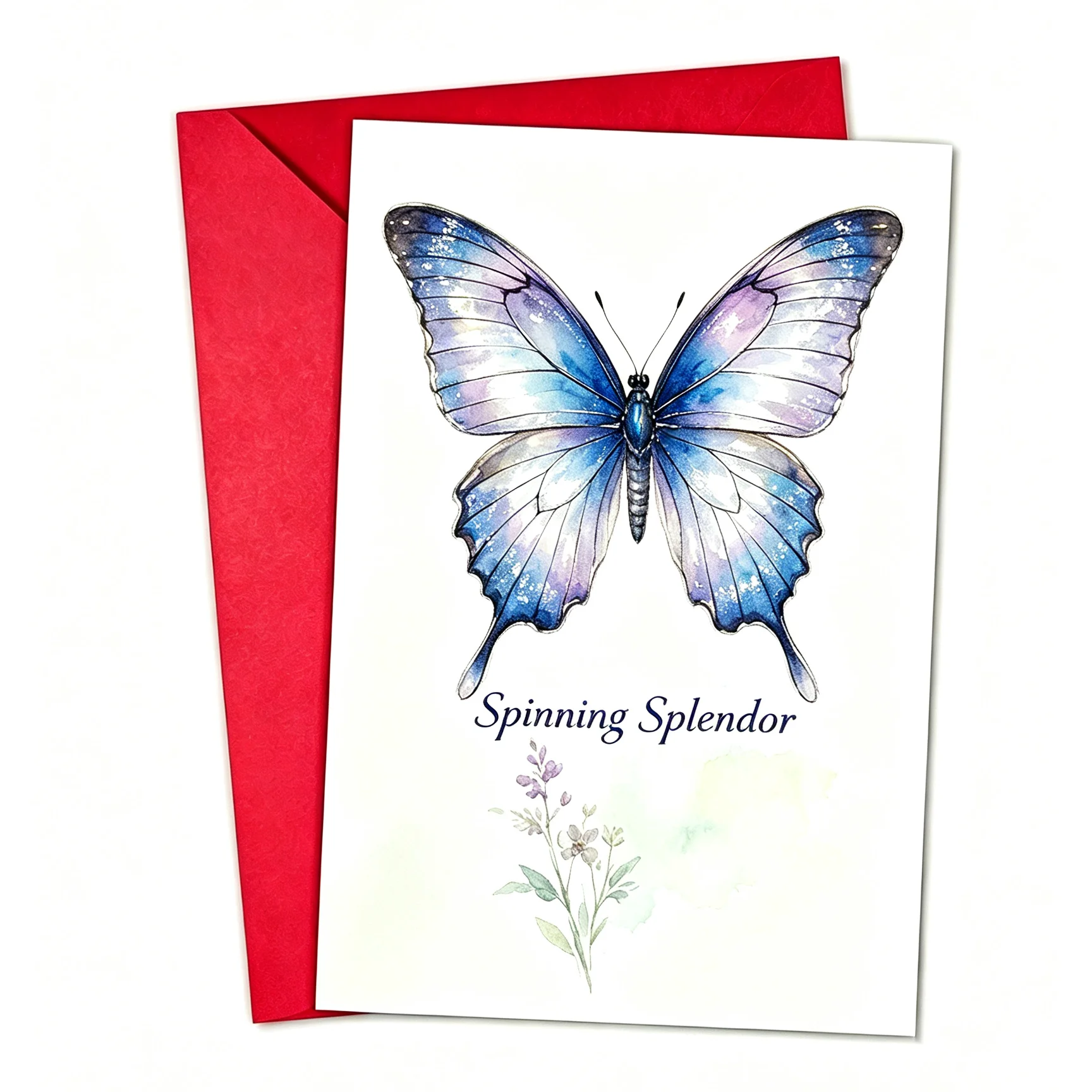 Carte de Vœux Papillon Bleu Violet Dégradé Lavande Minimaliste Aquarelle Splendeur Tournante Carte de Souhaits Avec Enveloppe Rouge