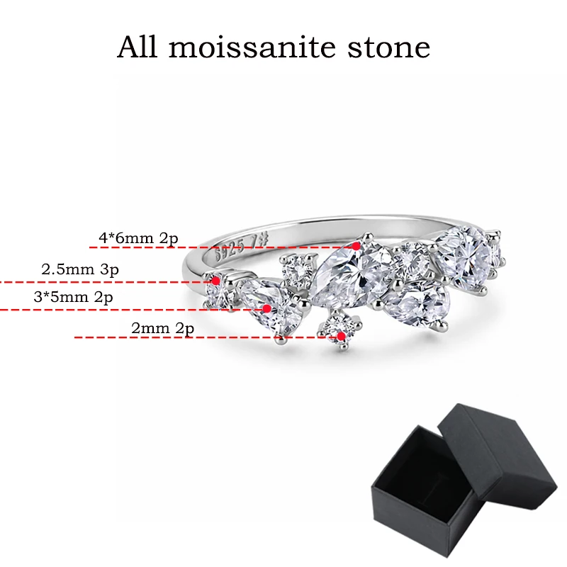 Smyoue Wholesale Gradient Real Moissanite Ring for Women Stackable Wedding Promise Band Match Diamond Pear Cut 925 Pure Silver