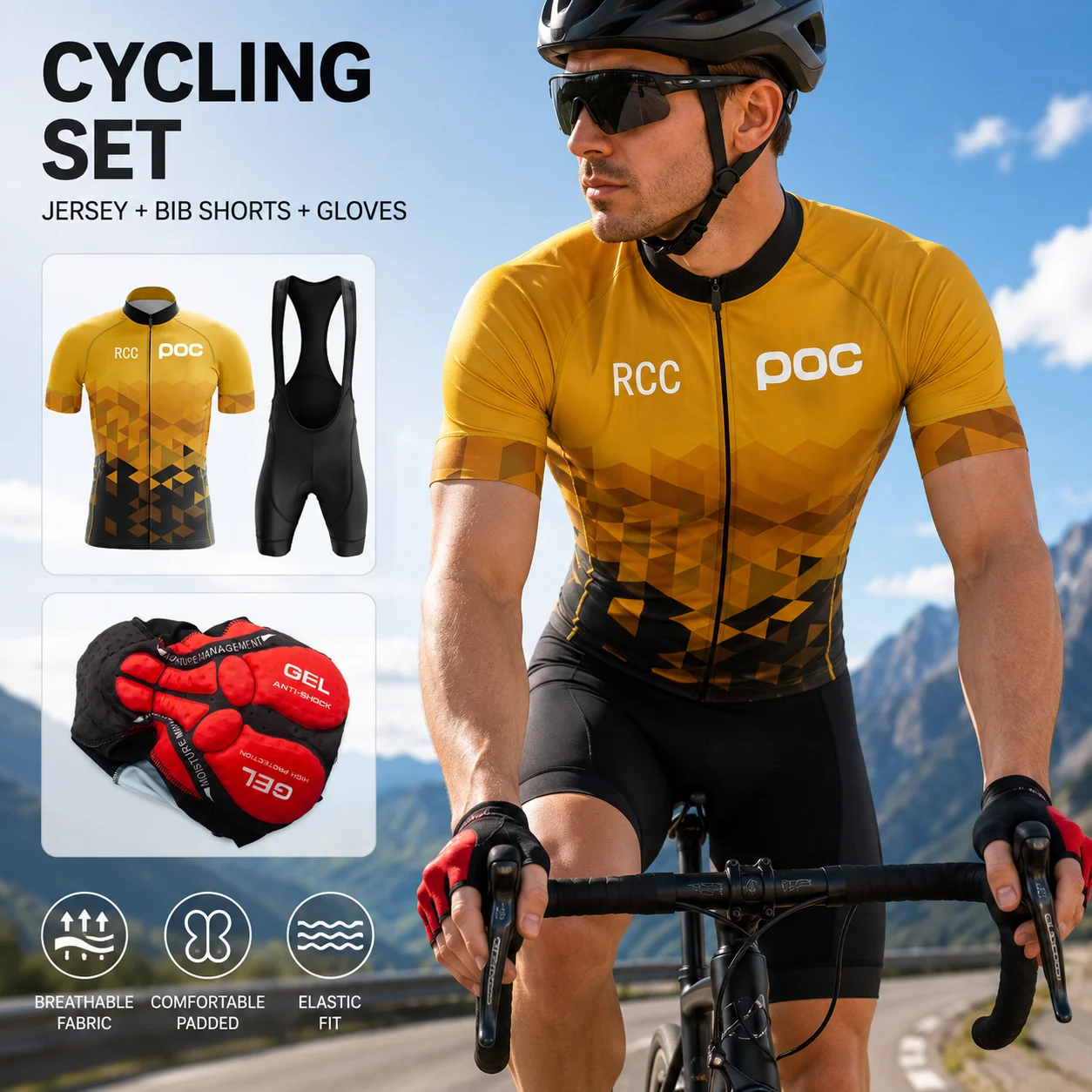 

Nieuwe 2026 Rcc Poc Fietsen Set Fiets Team Korte Mouw Maillot Ciclismo Mannen Wielertrui Zomer Ademend Fietsen Kleding Set