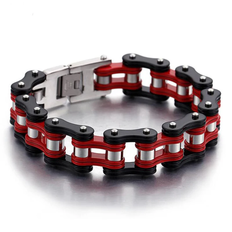 

16mm Punk Red Orange Bike Biker Chain Bracelet Men Women Hiphop Black Blue Stainless Steel Motorcycle Bicycle Bangle Jewelry