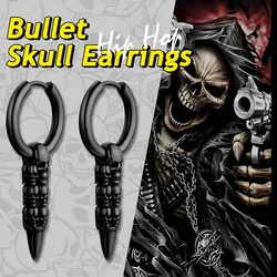 1 pair of Cool Goth Skull Bullet earrings for men and women, black/copper Halloween earrings, stainless steel.