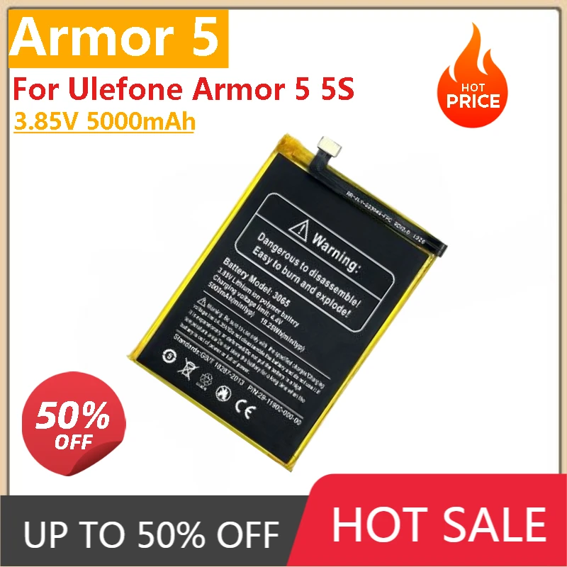 

100% New 3.85V 5000mAh Replacement Battery for Ulefone Armor 5 5S Mobile Phone High Quality
