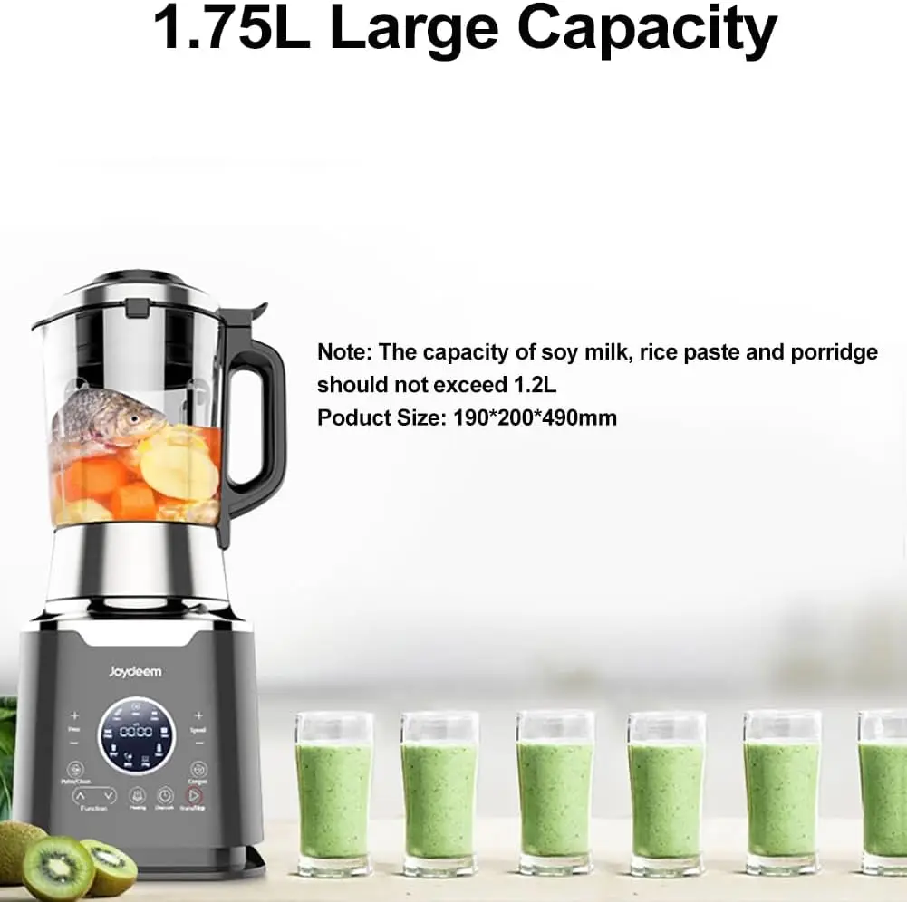 クッキングブレンダー JD-D16、豆乳・ジュース用温冷ブレンダー、シチューポット付きスープメーカー、1.75L(59オンス)、1200W、ブラック