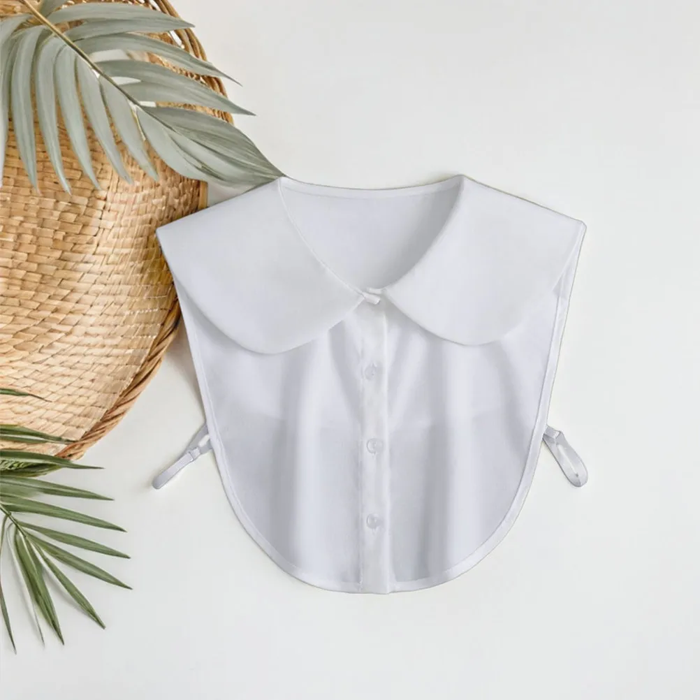 

Detachable Faux Collar White Chiffon Round Neck Fake Shirt Collar Layering Insert Lightweight Removable Dickey for Office Casual