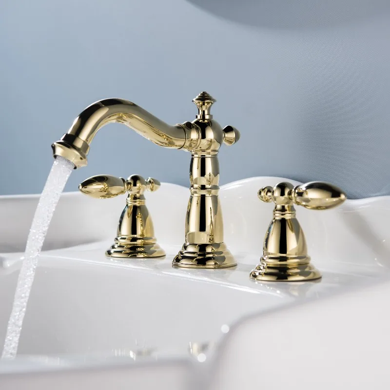 European antique faucet retro three-hole undercounter basin faucet split hot and cold all-copper wash basin three-piece set