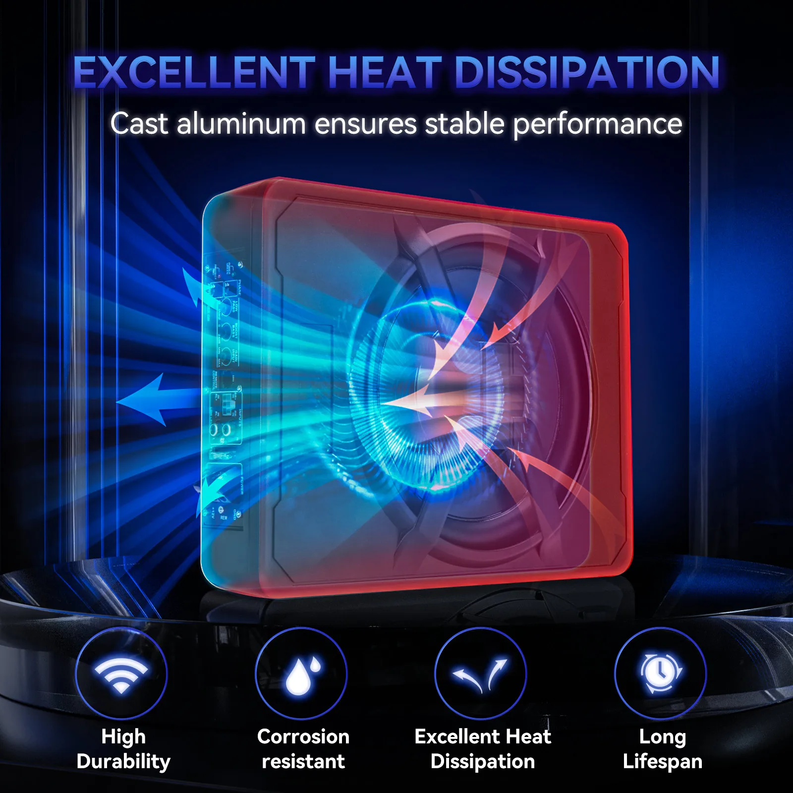 10 بوصة سليم مضخم صوت السيارة مكبر للصوت تحت المقعد عالية الطاقة 800 واط المدمج في مكبر للصوت مع الضوء الأزرق تثبيت مكبر صوت للسيارة #3