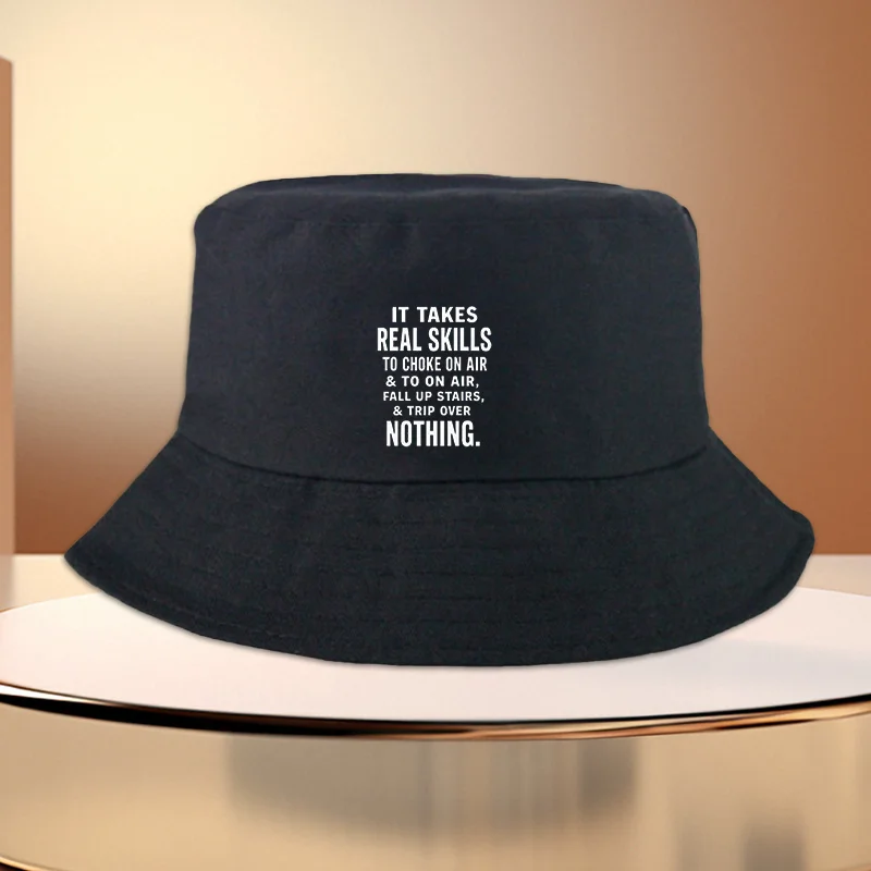 Men's & Women's Funny Sarcastic Bucket Hat with "It Takes Real Skills to Choke on Air" Print - Humor Outdoor Sun Hat Suitable fo