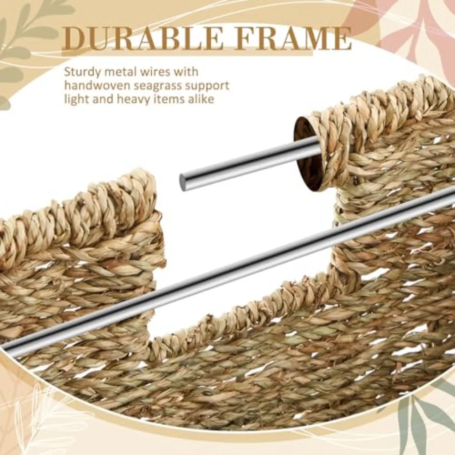 Seagrass File Storage Box Organizers Decorative File Baskets for Hanging Folders Portable Collapsible Letter Size Document Fili