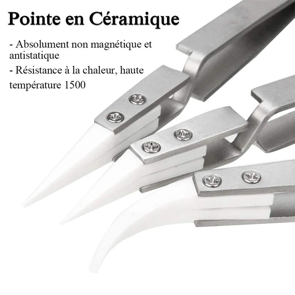 Paquete de ABRW-6, pinzas antiestáticas, pinzas invertidas, pinzas resistentes al calor de precisión