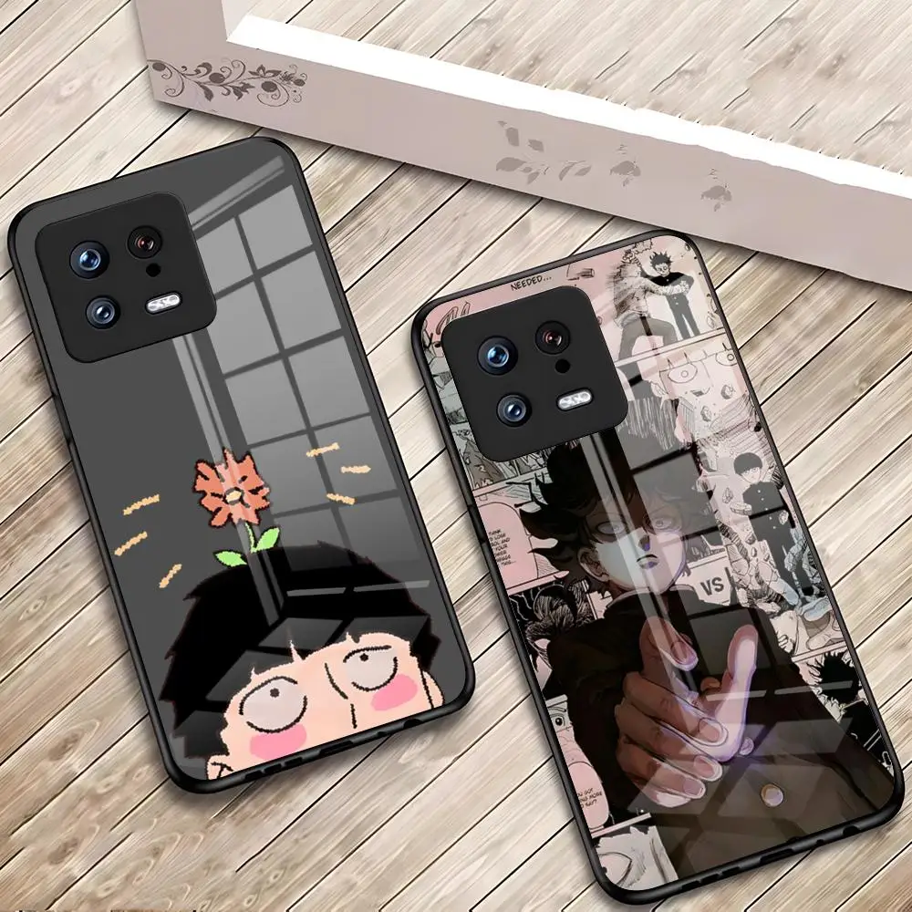 M-Mob Psycho 100 Anime Capa de telefone para Xiaomi 15 Redmi Note 14 13 12 11 T Lite Ultra Pro ProPlus 12 10 C 5G Capa de vidro