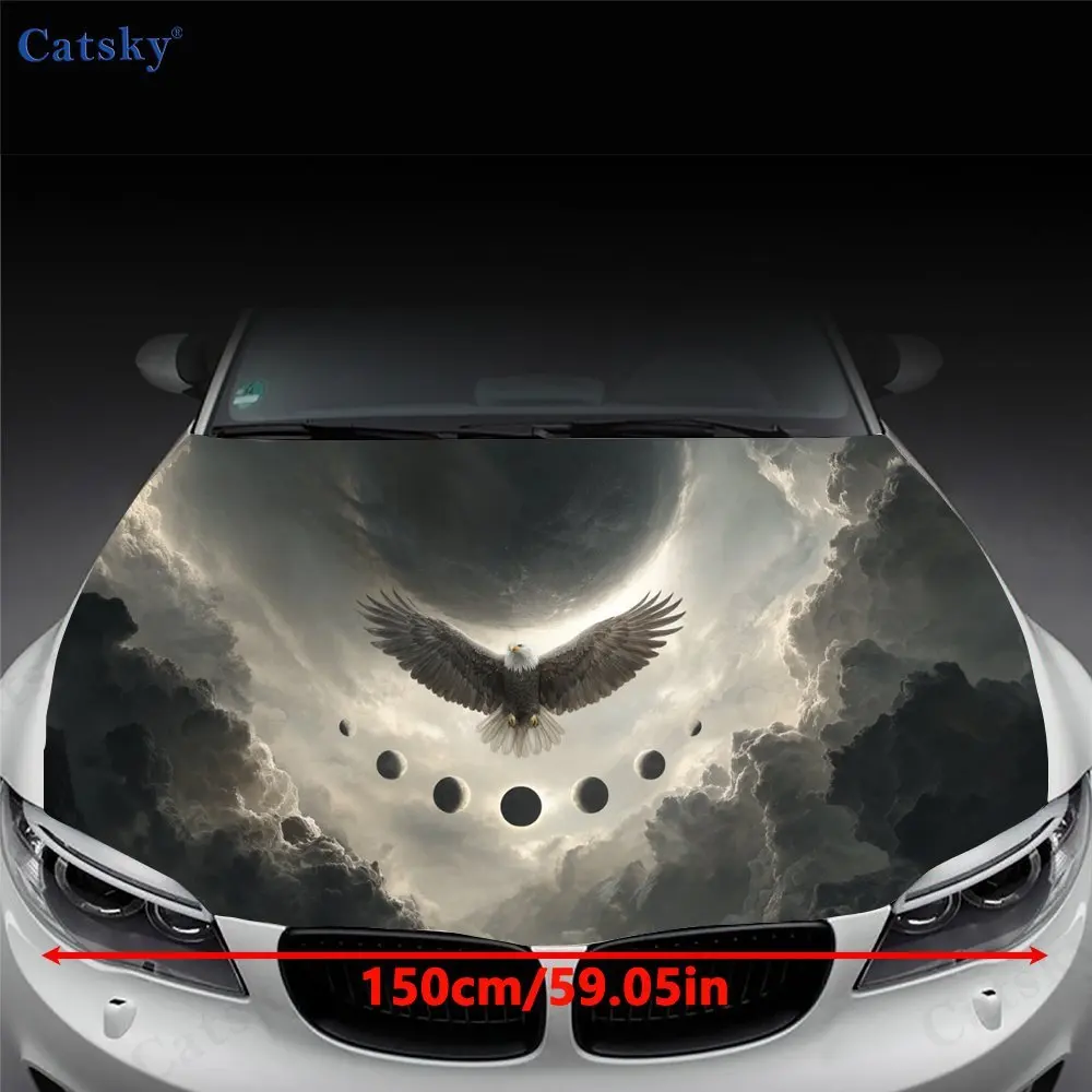 Cool Eagle and Moon print,car hood stickers,PVC waterproof Self adhesive car hood sticker,car hood decoration protection sticker