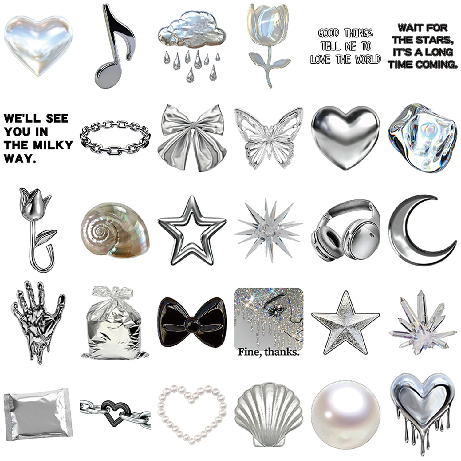 30 قطعة من ملصقات العنصر من سلسلة المزاج الفضي لتزيين جراب الهاتف بنفسك وكوب الماء وملصقات PVC المقاومة للماء #5