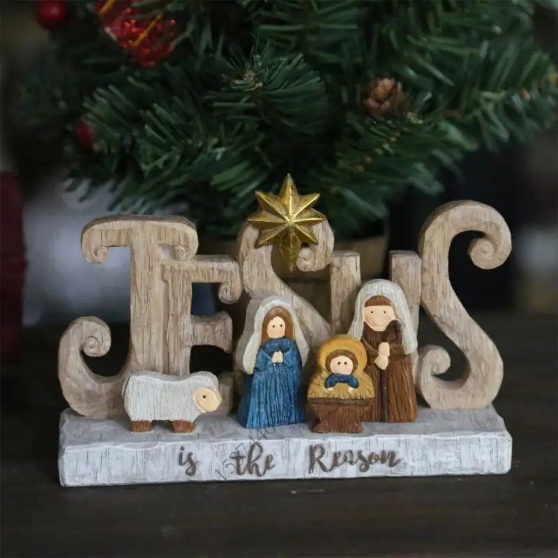 

Detailed Handcarved Nativity Scene Figurine Resins Holy Family Sculpture Festives Home Decors Christmas Centerpieces P9YB