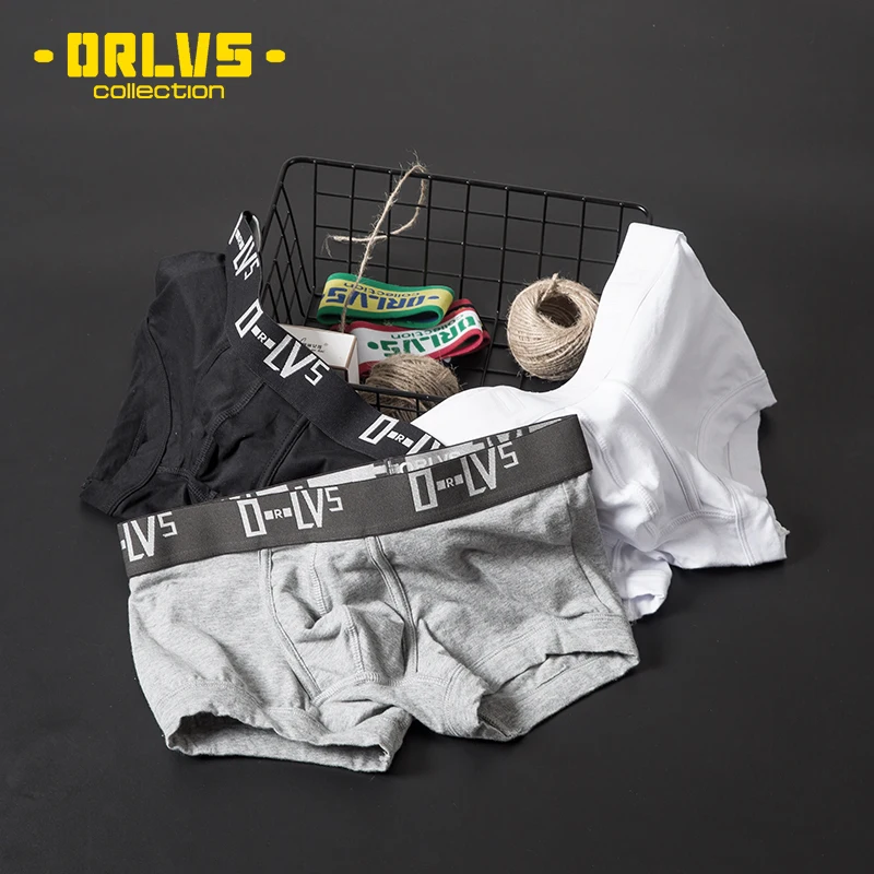 ORLVS-Boxer sexy en coton doux pour hommes, sous-vêtements longs, design en poudres 3D, shorts masculins