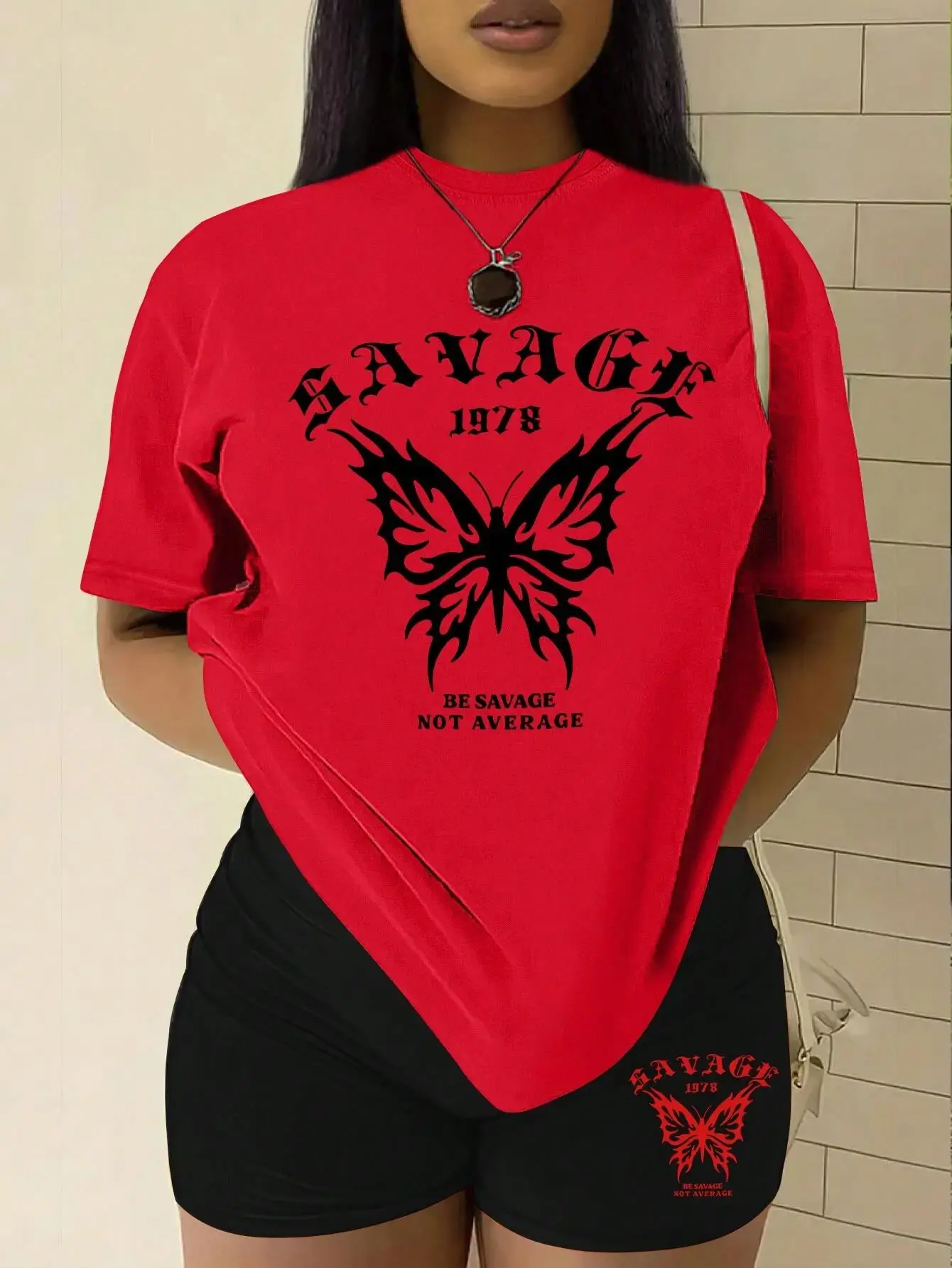 1978 Be Savage Not Average Butterfly Graphic T-Shirts Set Women Casual Breathable 2 Piece Set Street Shorts Cotton Short Sleeve