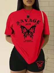 1978 Be Savage Not Average Butterfly Graphic T-Shirts Set Women Casual Breathable 2 Piece Set Street Shorts Cotton Short Sleeve