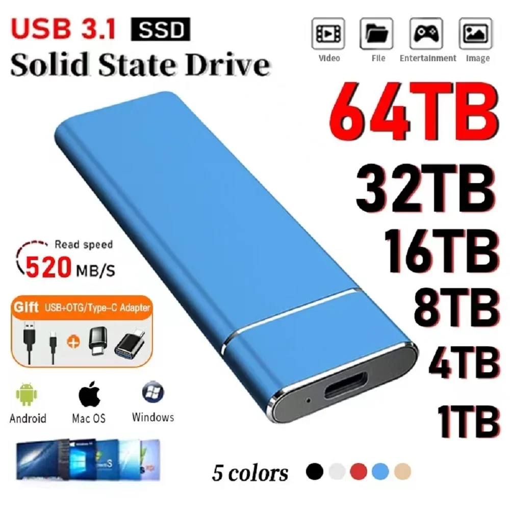 

High-speed Mobile Solid State Drive 1TB External Hard Disk SSD 2TB Portable Hard Drive External Storage Decive for Laptop/Mac/PC