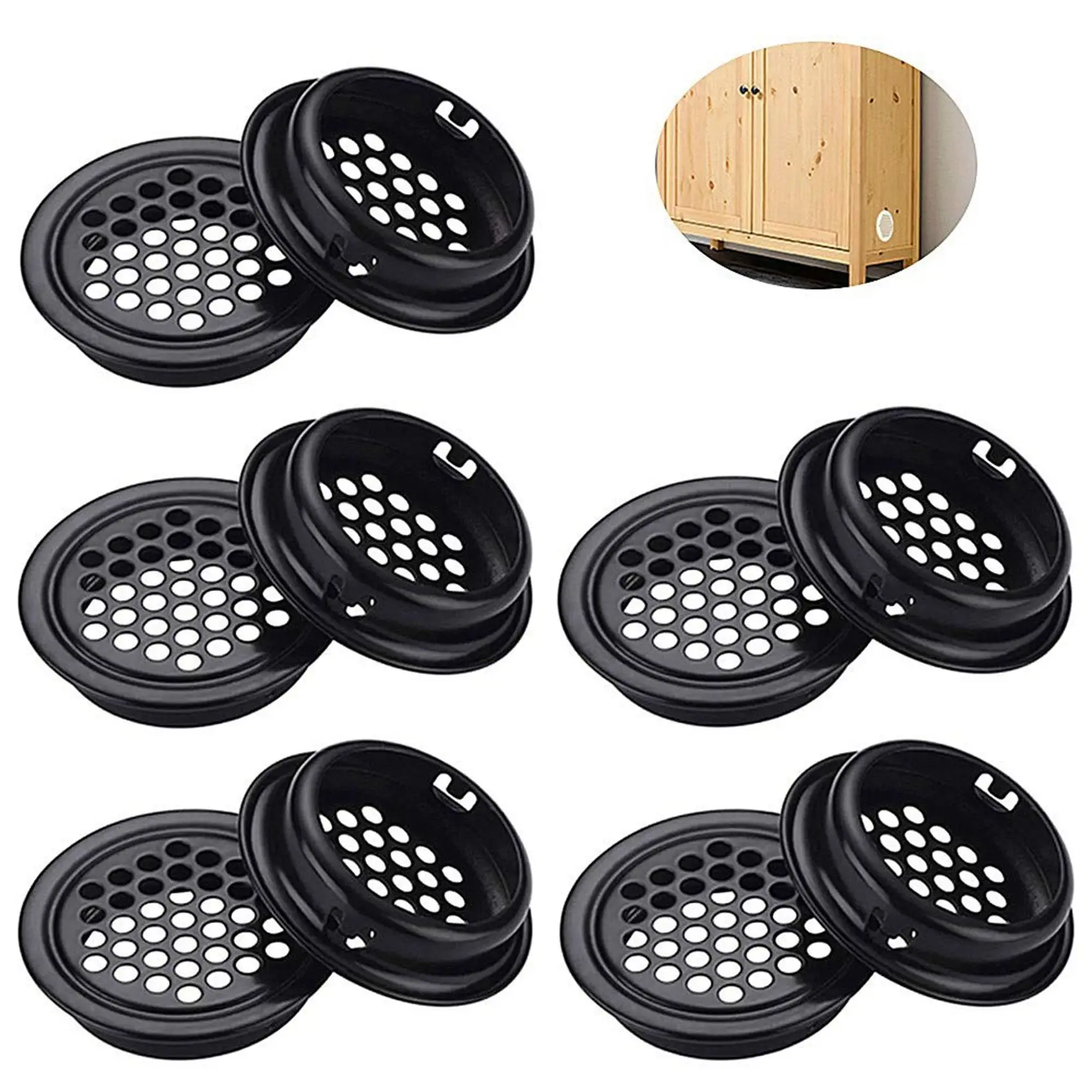 ABLJ Round Ventilation Grille Cabinet Air Vent Hole Grille 35Mm 150 Pieces Black For Bathroom Cabinet Wardrobe Shoe Cabinet